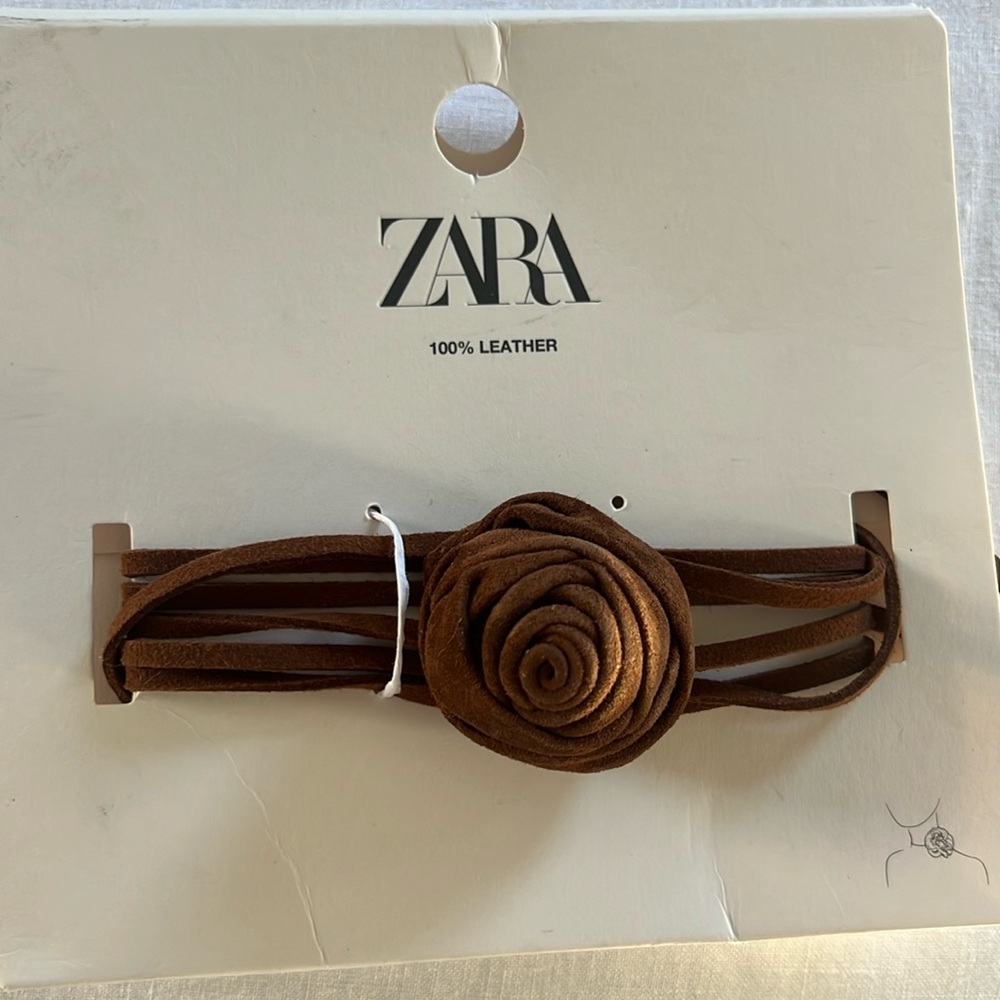 NWT- 100% Leather Rose Choker - ZARA